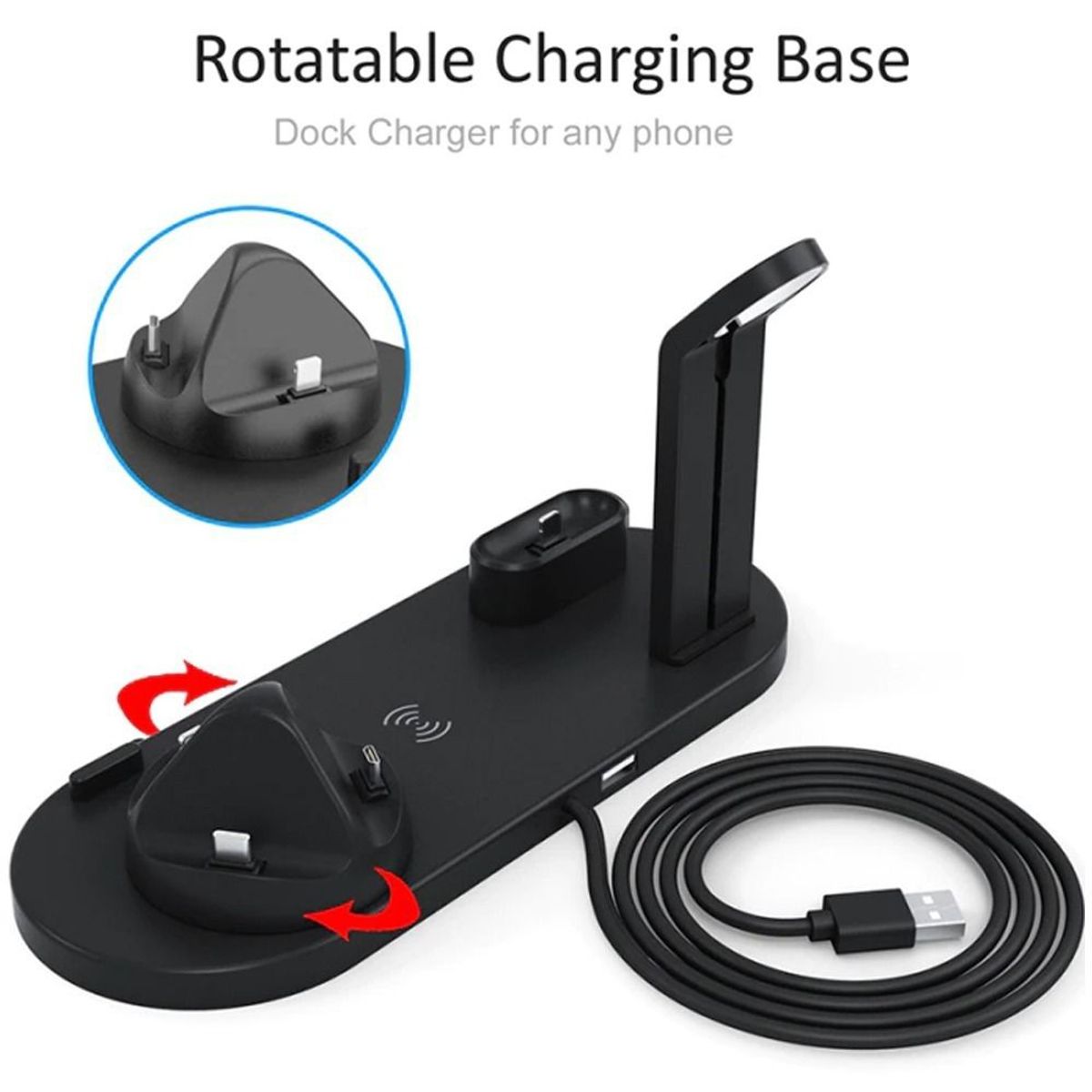 GENERICO - Cargador Inalámbrica Base Estación Carga  4 en 1 Celular SmartWatch