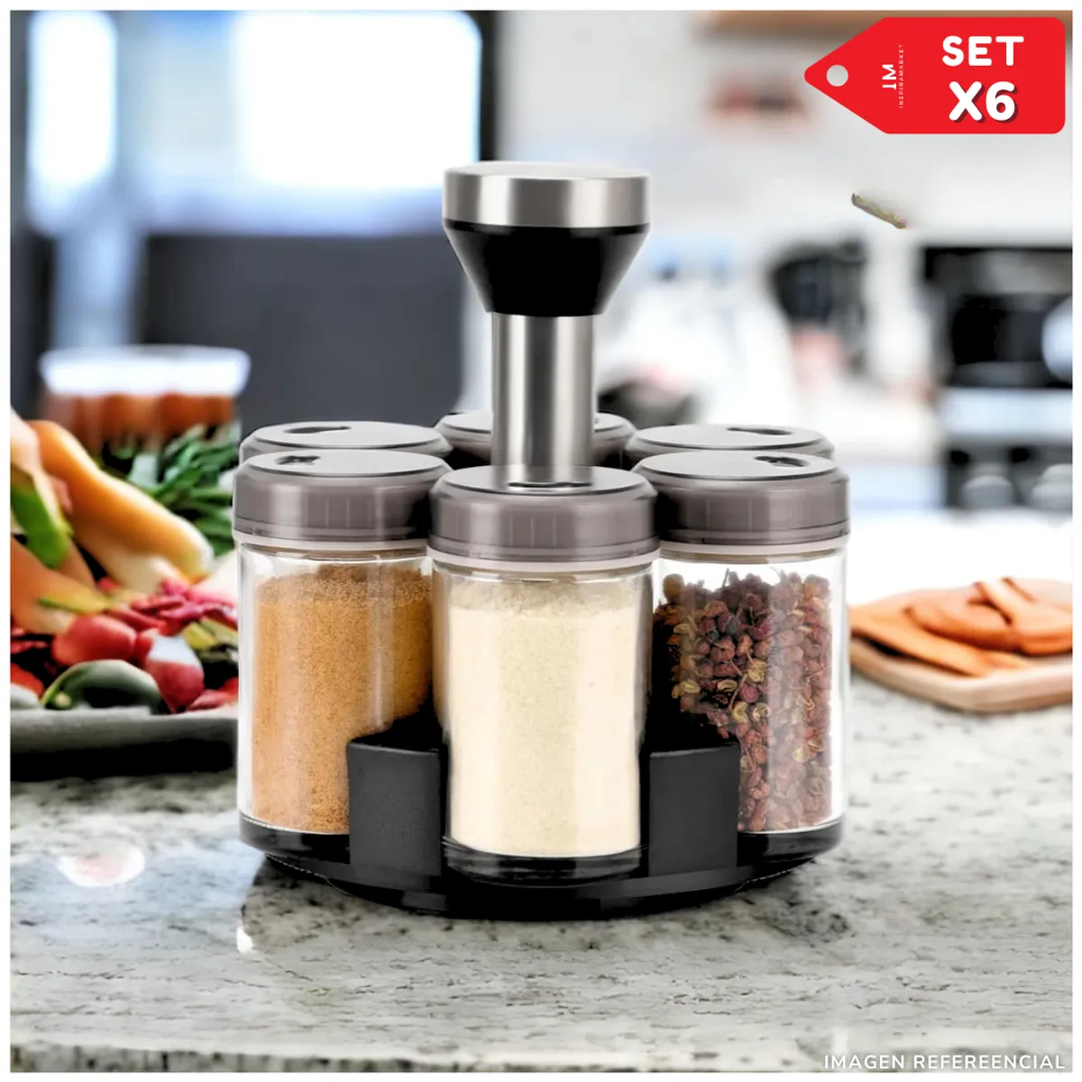 INSPIRA MARKET - Set x6 condimenteros especieros giratorio 360°