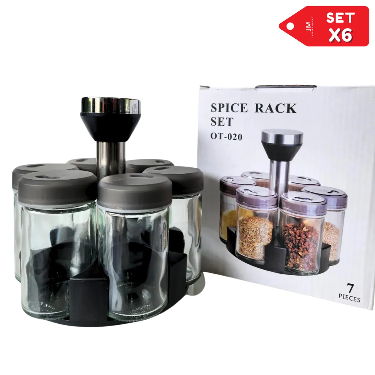 INSPIRA MARKET - Set x6 condimenteros especieros giratorio 360°