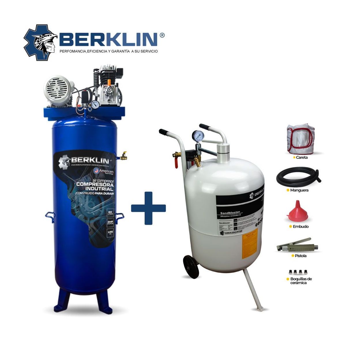 BERKLIN - EQUIPO DE ARENADO ( COMPRESORA INDUSTRIAL DE 80 GL + ARENADORA)