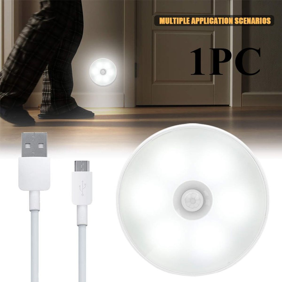 OEM - Luz led blanca reflector circular sensor de movimiento recargable