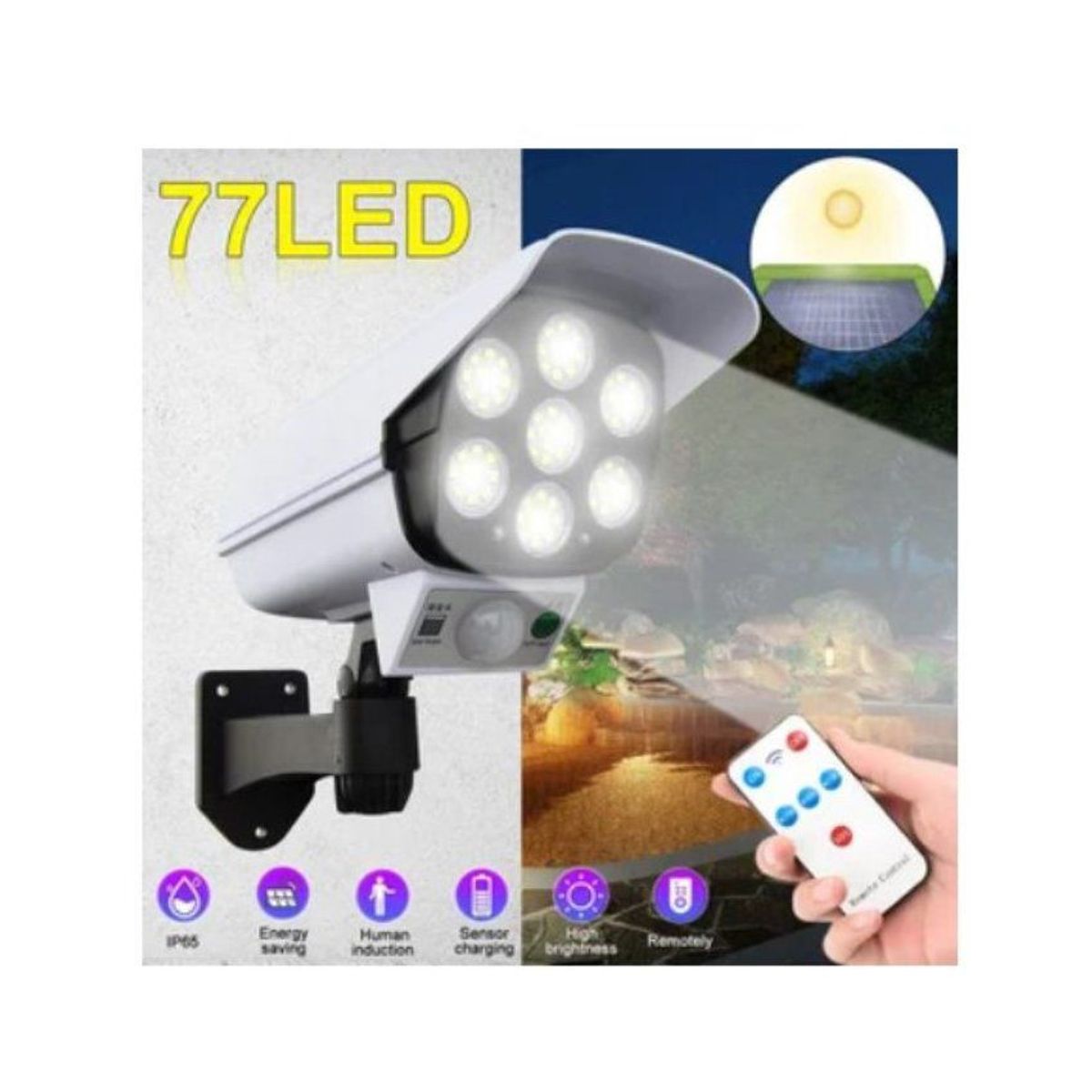 GENERICO - Lámpara foco luz led solar con sensor  recargable +control remoto