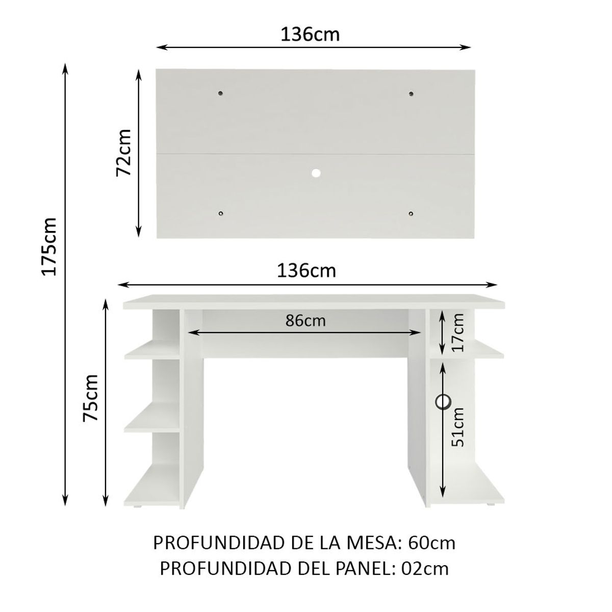 MADESA - Escritorio Gamer Moderno + Panel para TV Hasta 50 Pulgadas