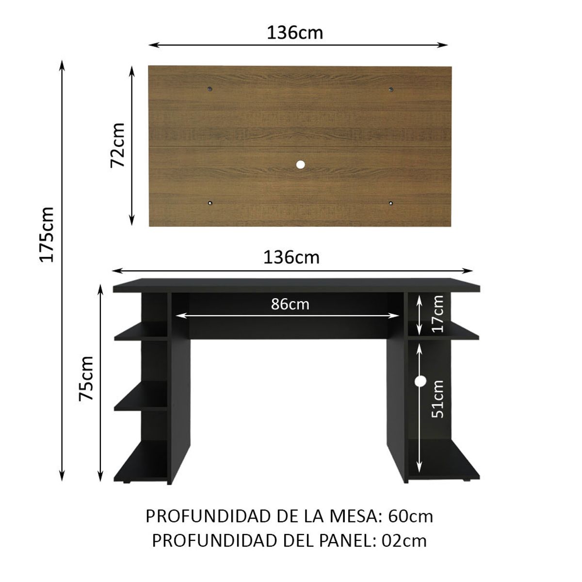 MADESA - Escritorio Gamer Moderno + Panel para TV Hasta 50 Pulgadas