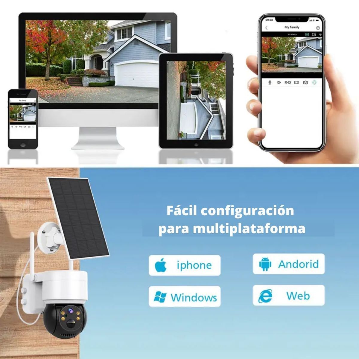GENERICO - Cámara de Seguridad Wifi con Panel Solar para Exteriores con Alarma LANTUN-Q6