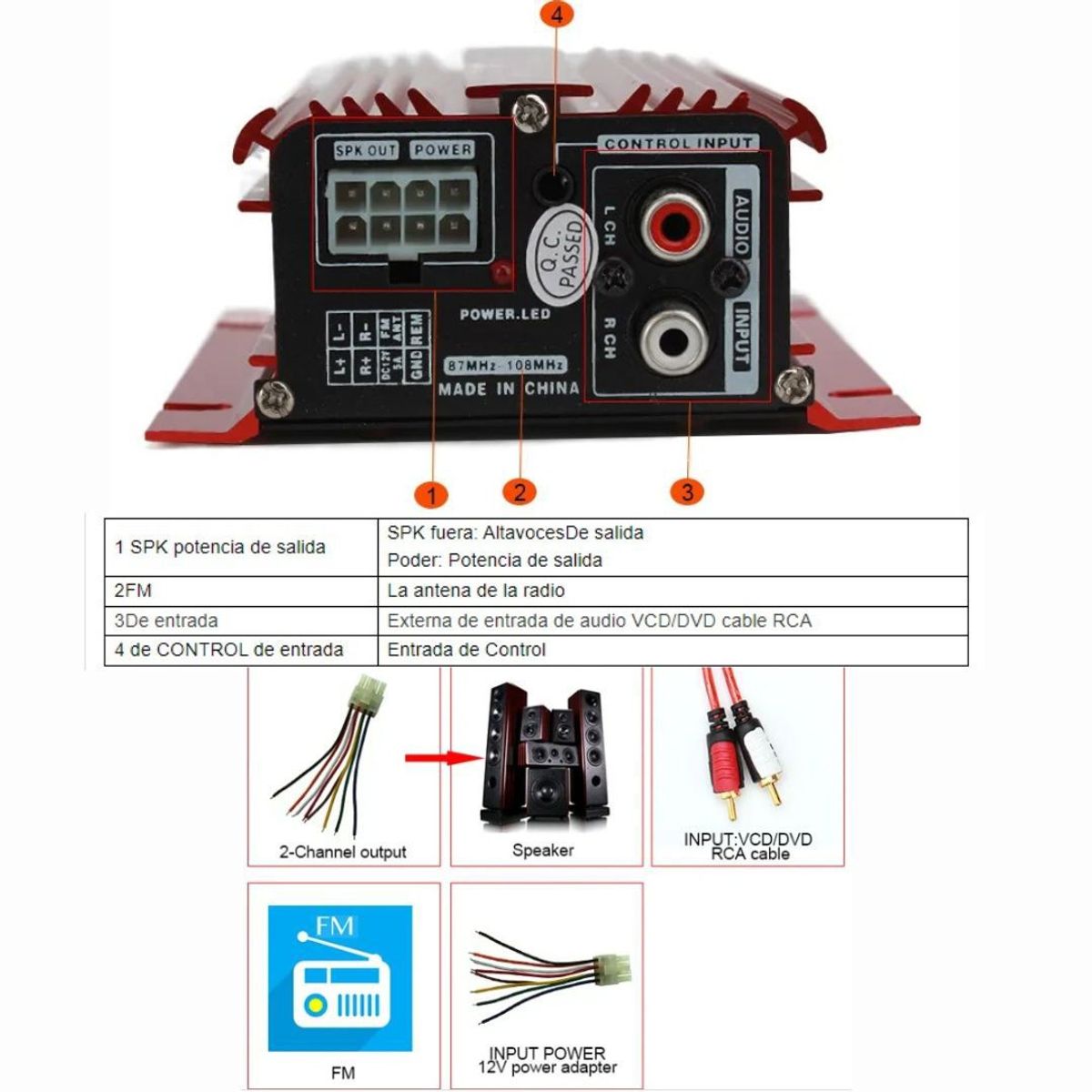 CAFINI - Amplificador de Sonido Estéreo para Auto y Motocicleta 2 Canales BT