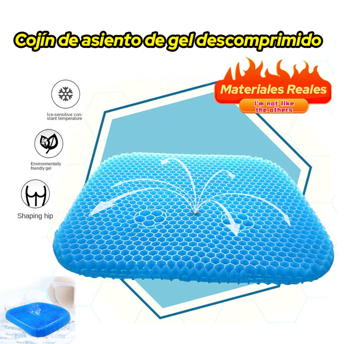 HOLGU - Asiento cojín de gel refrescante ortopédico - forma panal