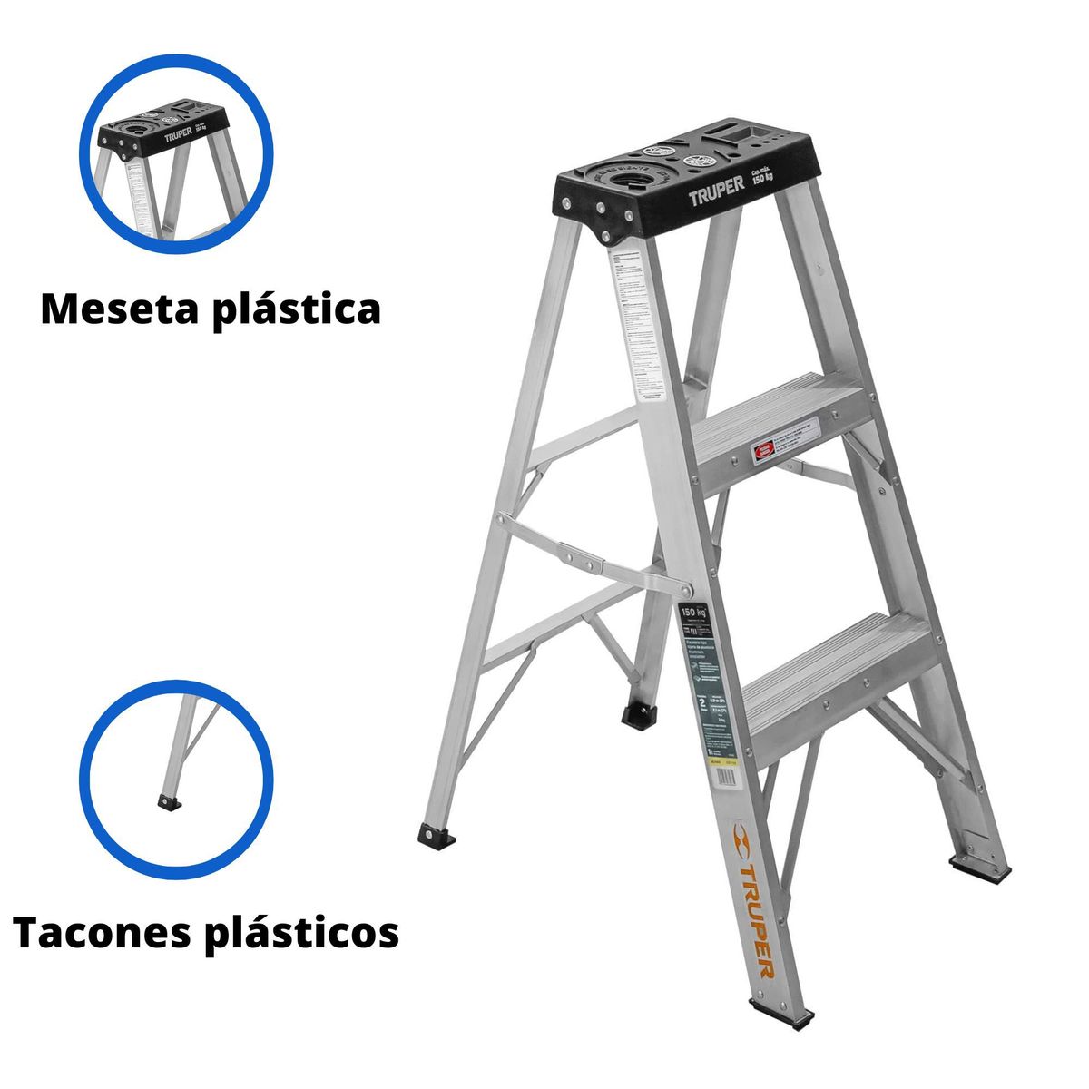 TRUPER - Escalera tijera 2 peldaños 150 Kg, Truper