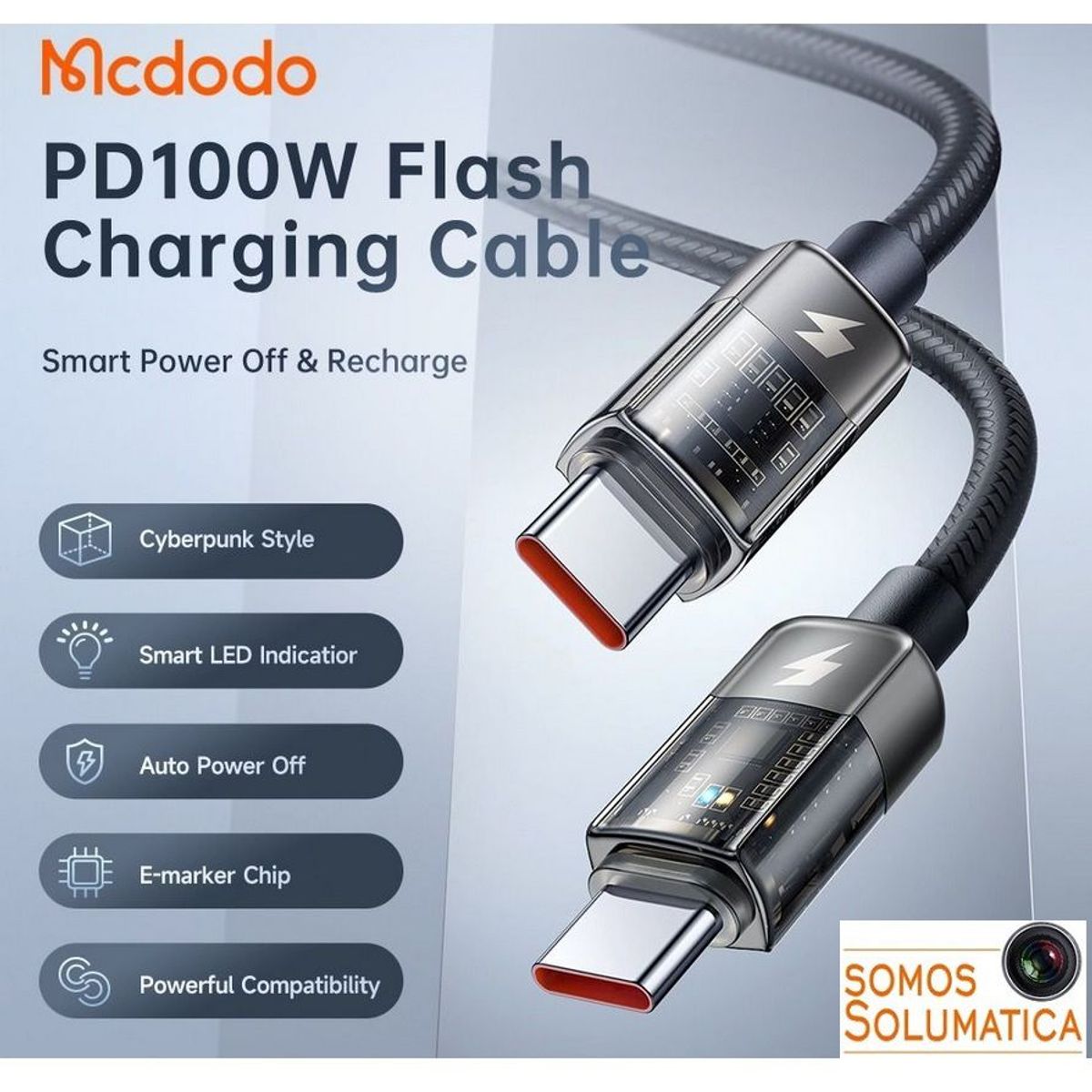 MCDODO - Cable Tipo C - Tipo C 100w - Carga Inteligente Autoapagado - Mcdodo