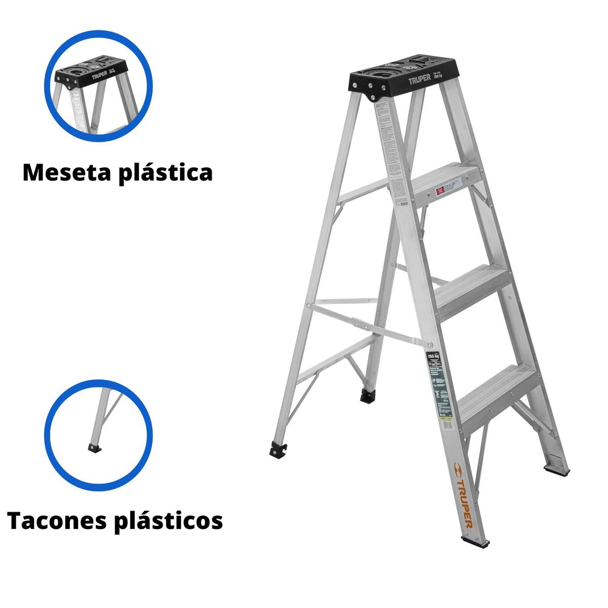 TRUPER - Escalera tijera 3 peldaños 150 Kg, Truper