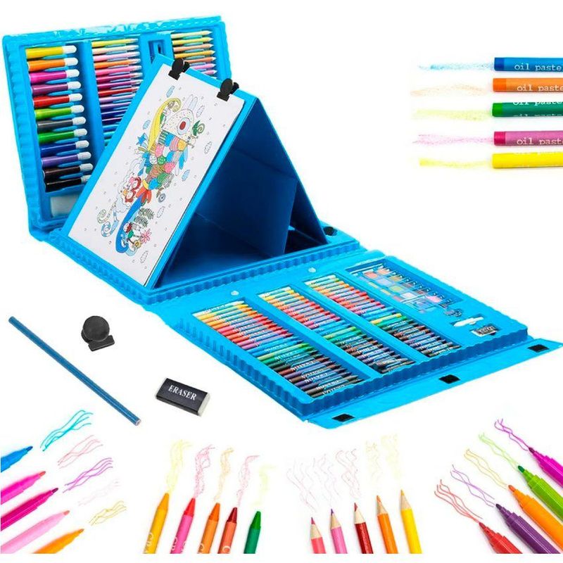 GENERICO - Mega set de arte y dibujo para niños de 208 piezas celeste