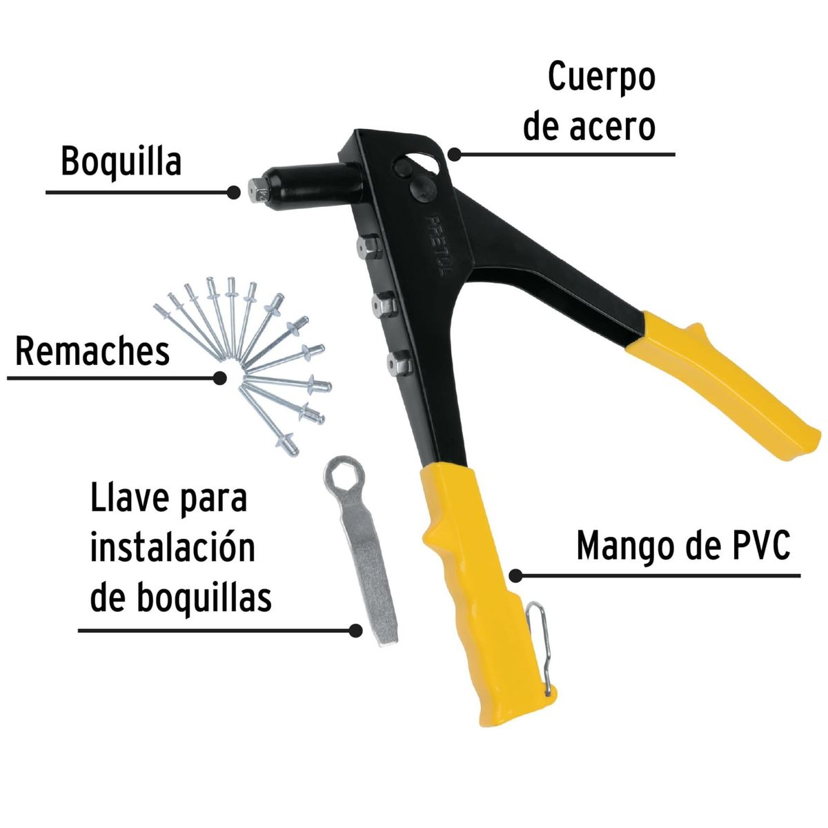 PRETUL - Remachadora profesional10" con 60 remaches, Pretul