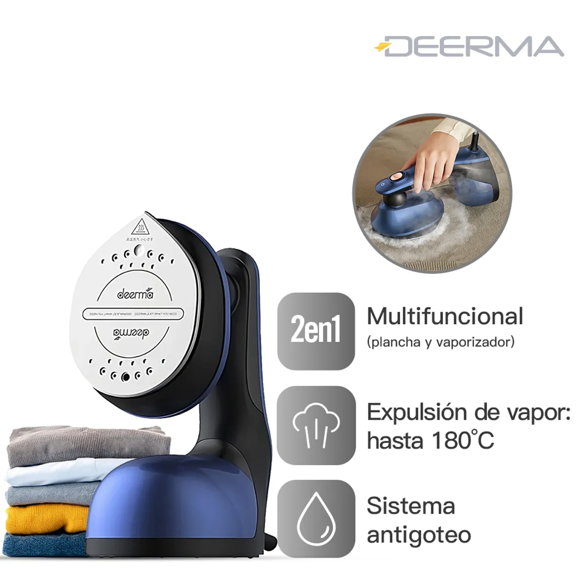 DEERMA - Plancha y Vaporizador Premium Portatil DEM-HS300 Horizontal y Vertical