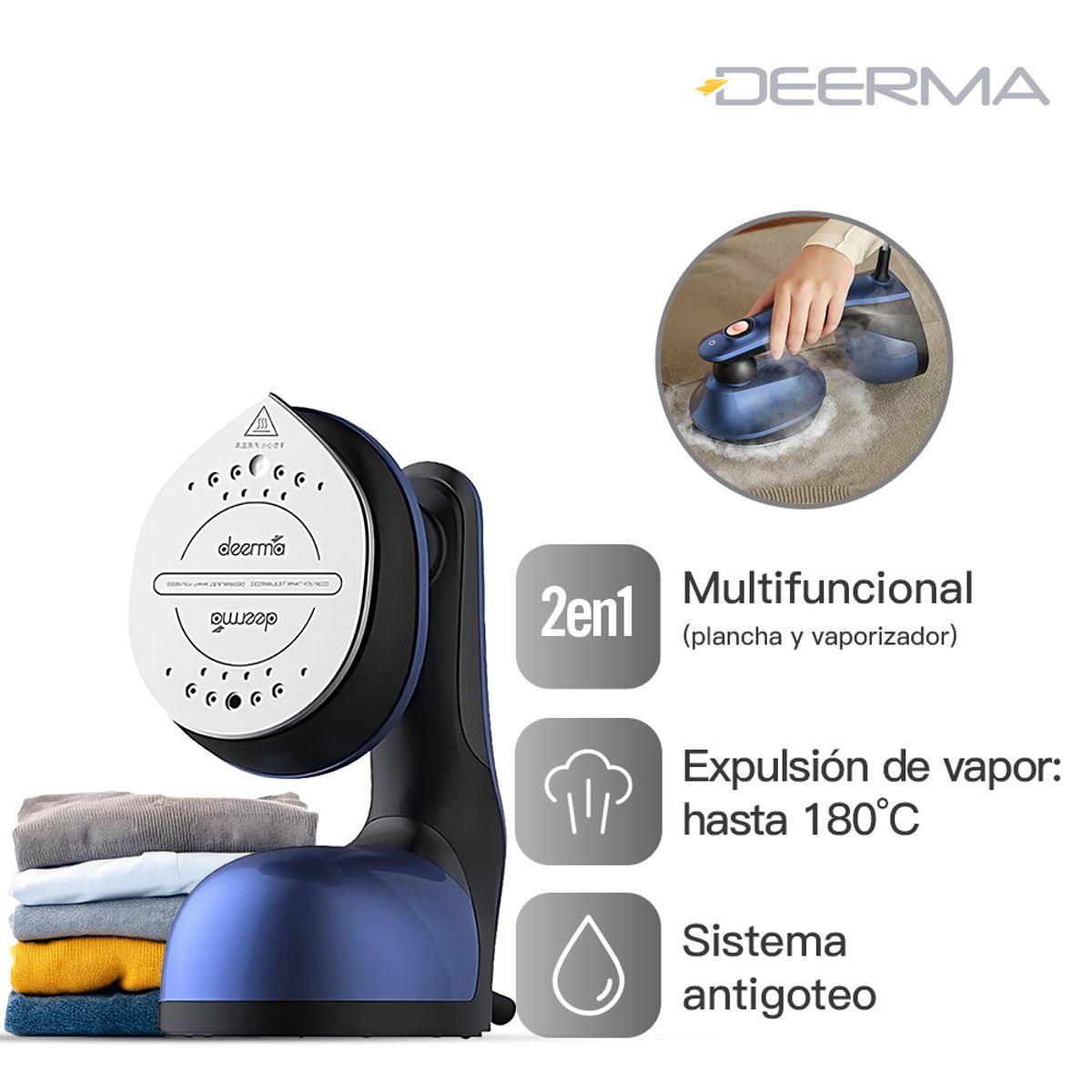 DEERMA - Plancha y Vaporizador Premium Portatil DEM-HS300 Horizontal y Vertical