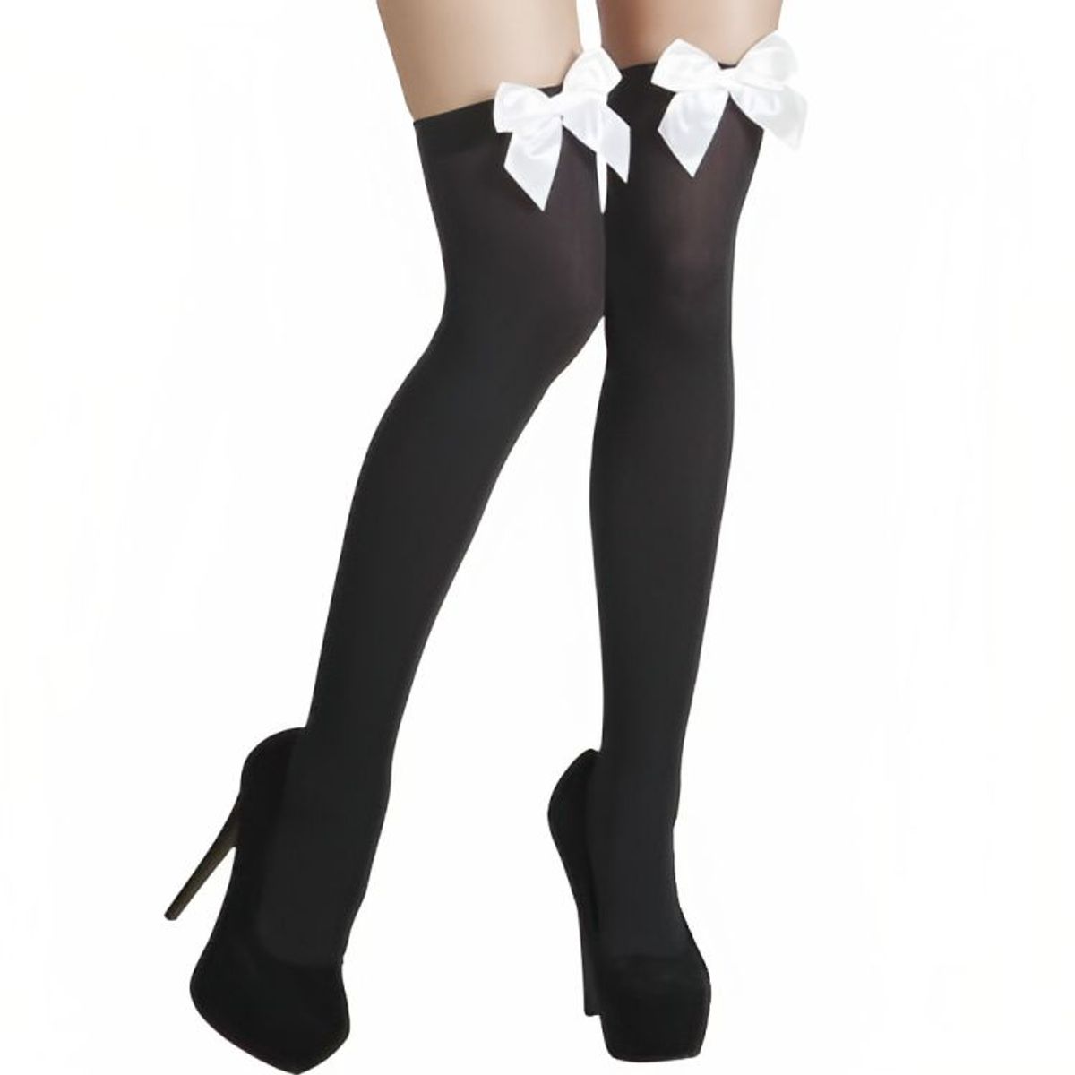 GENERICO - Sexy Medias Negras Con Listones Blancos