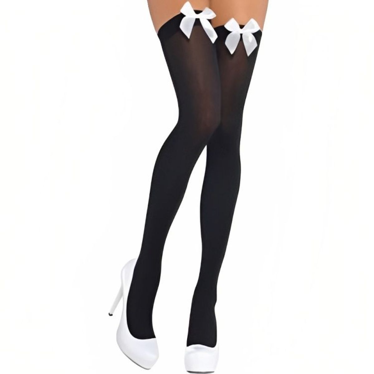 GENERICO - Sexy Medias Negras Con Listones Blancos