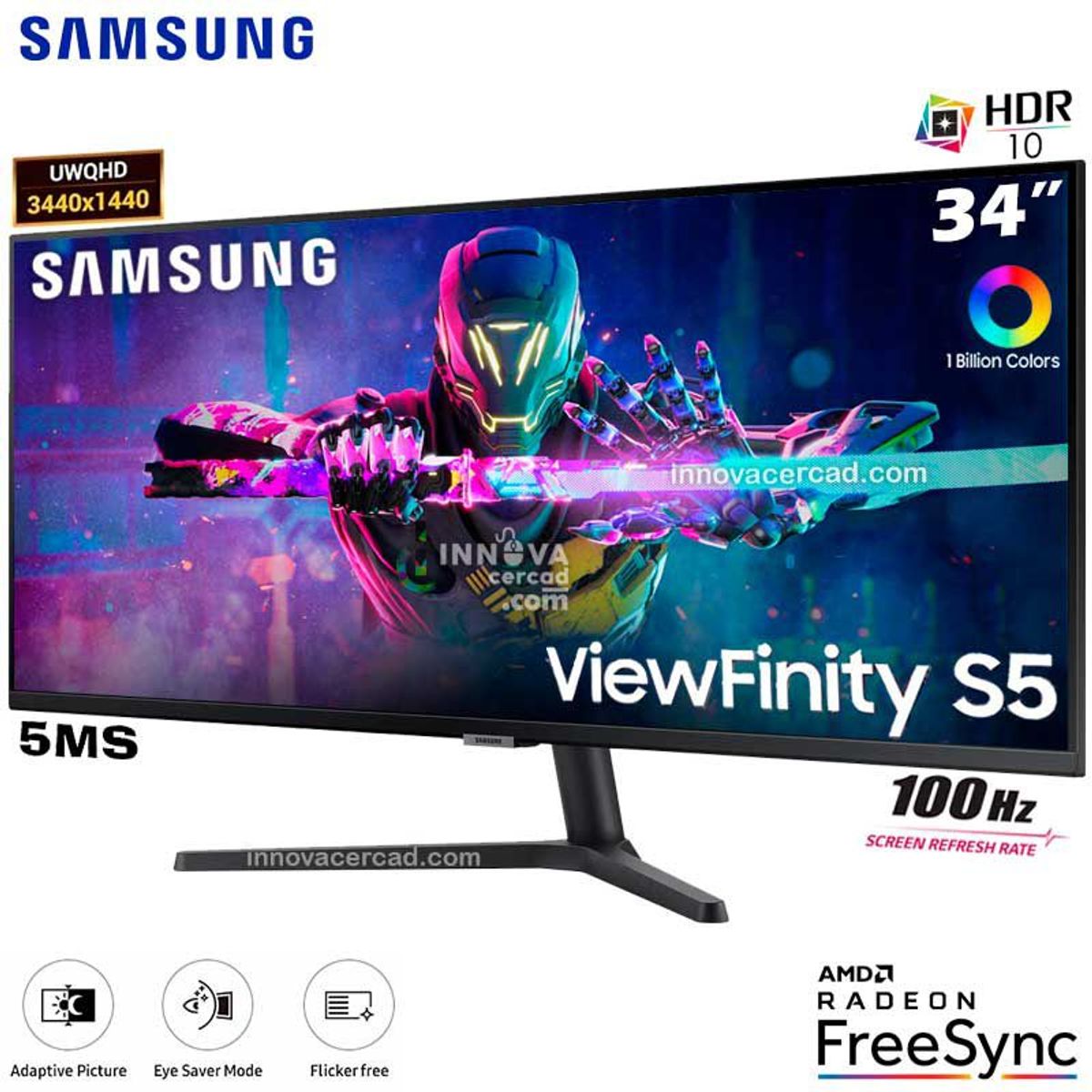 SAMSUNG - Monitor Samsung ViewFinity S5 LS34C500GALXPE de 34 UWQHD 100Hz HDR