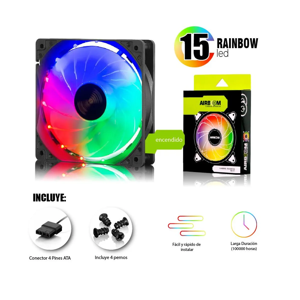 AIRBOOM - Ventilador para Case Gamer Airboom Turbine Rainbow AB 125