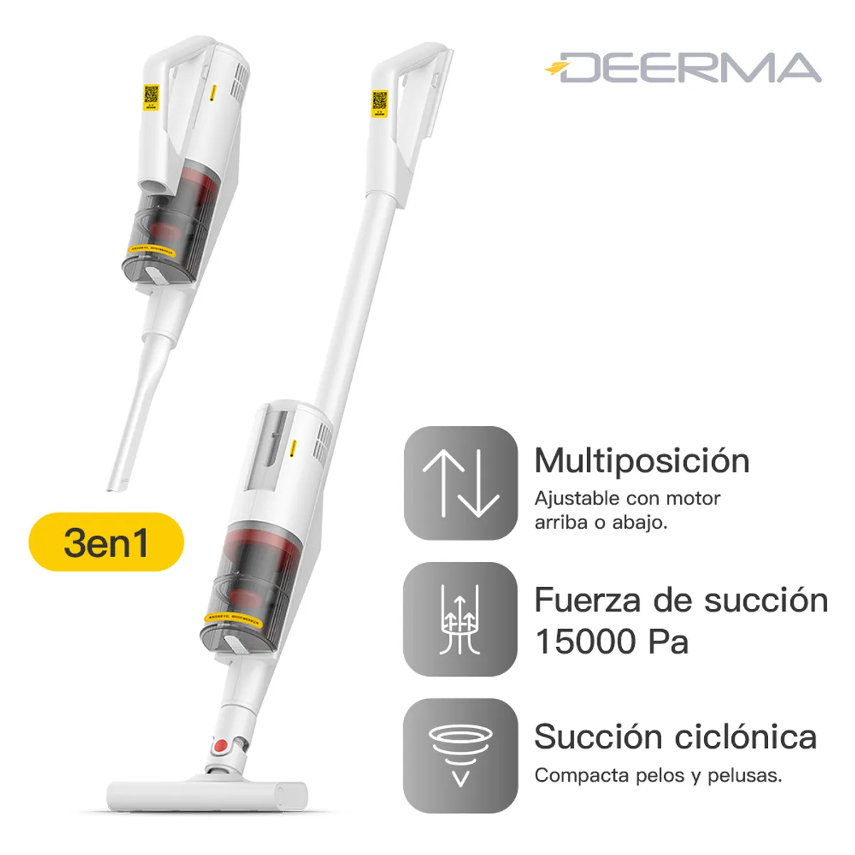 DEERMA - Aspiradora Deerma Ciclónica DX888 - 2 en 1 Vertical y De Mano