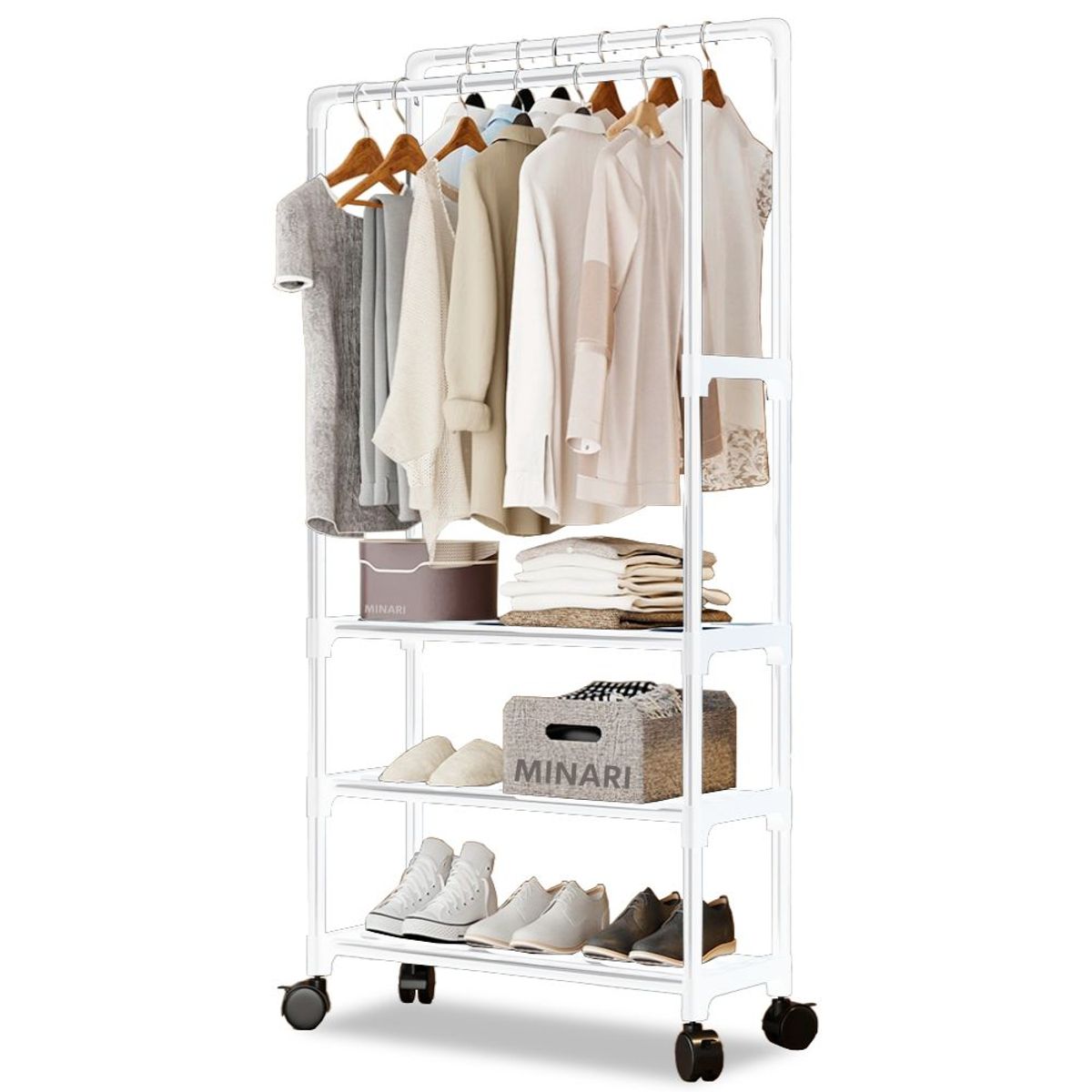 MINARI - Zapatera Colgador de Ropa Perchero Organizador con Ruedas BL 1080P