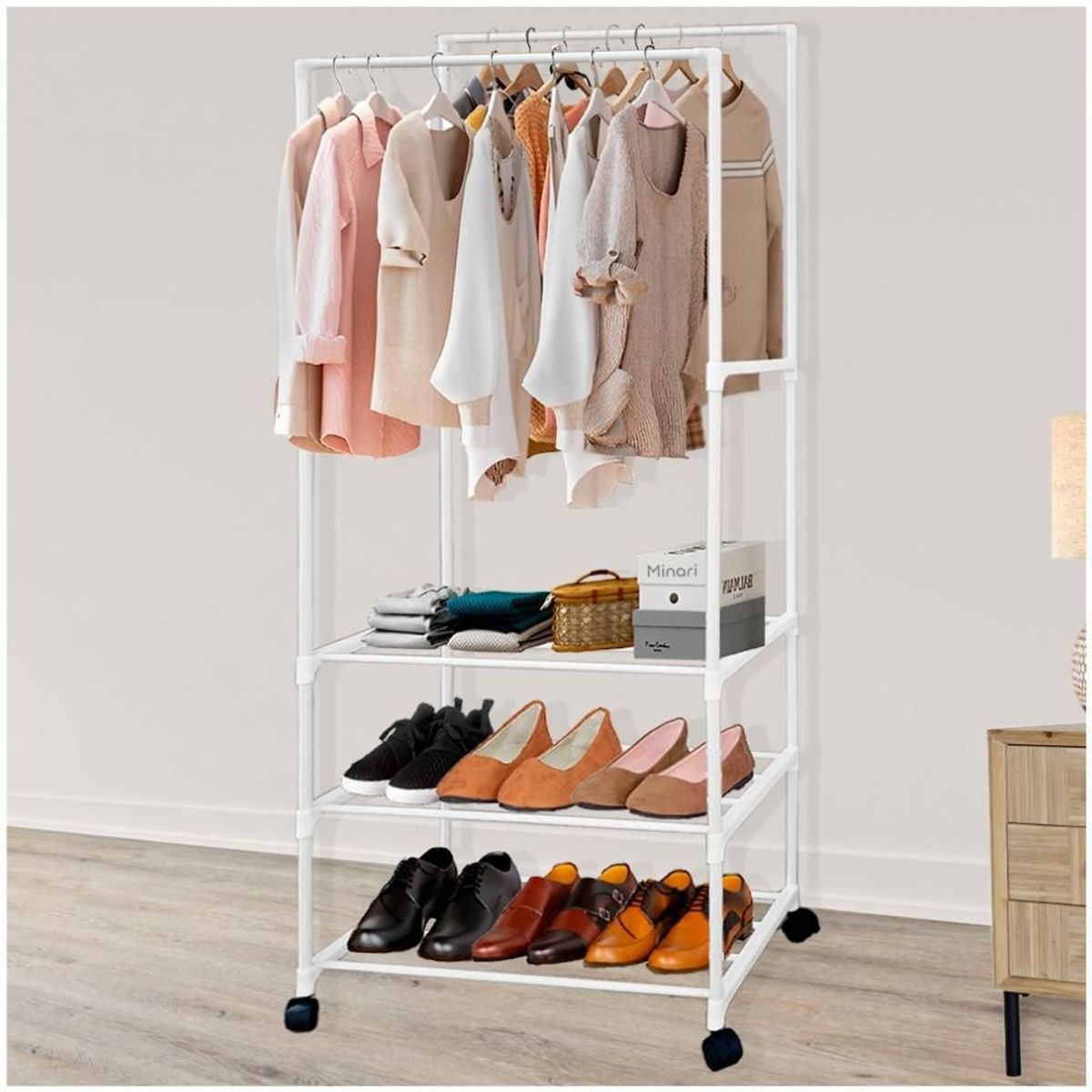 MINARI - Zapatera Colgador de Ropa Perchero Organizador con Ruedas BL 1080P