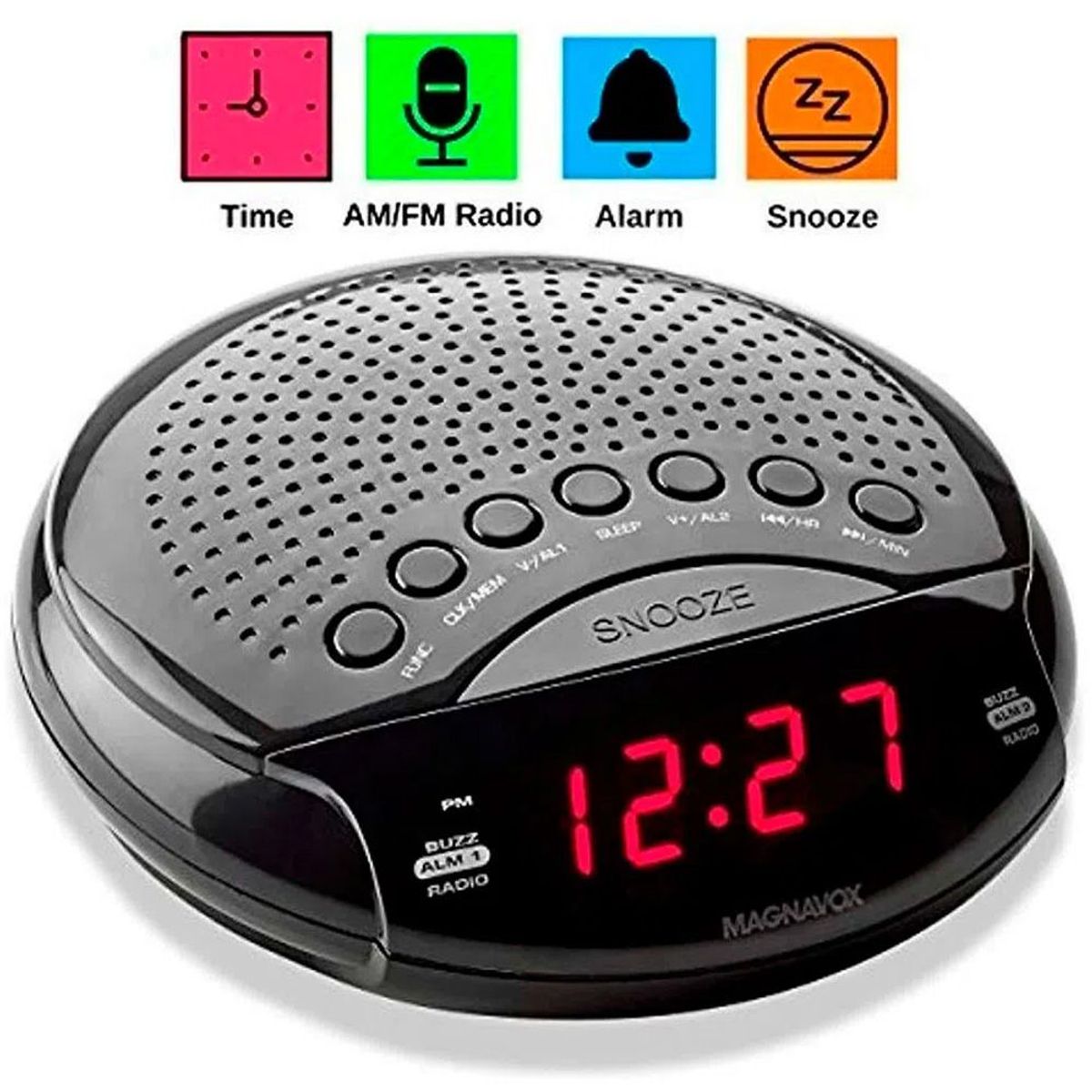 MAGNAVOX - Radio Despertador Magnavox con Pantalla 0.6 Alarma Dual FM