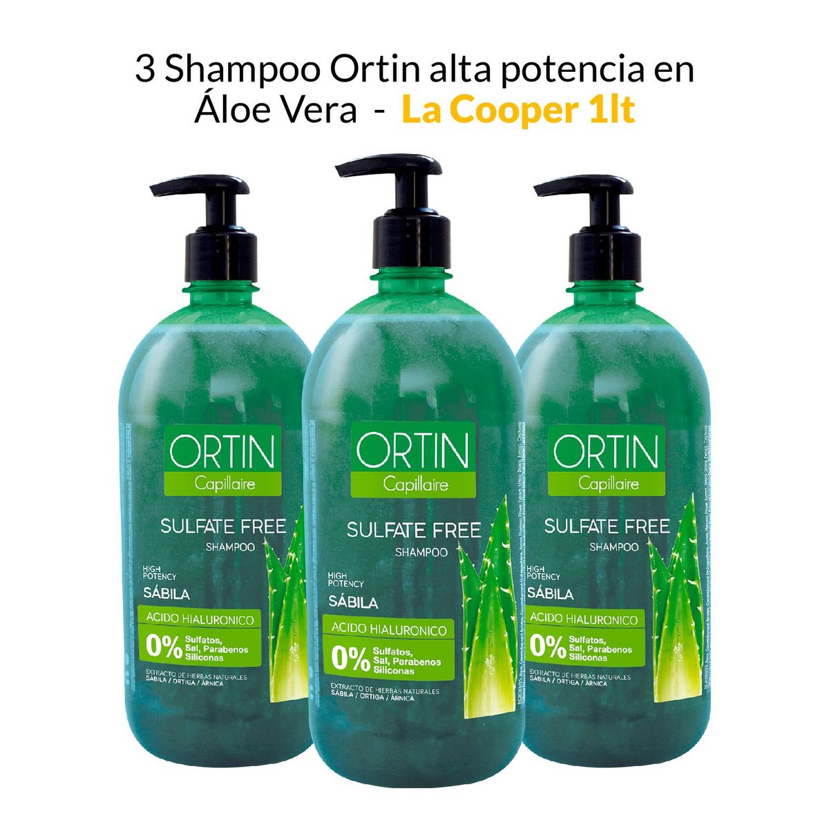 GENERICO - 3 Shampoo Ortin alta potencia en sábila - La Cooper 1lt