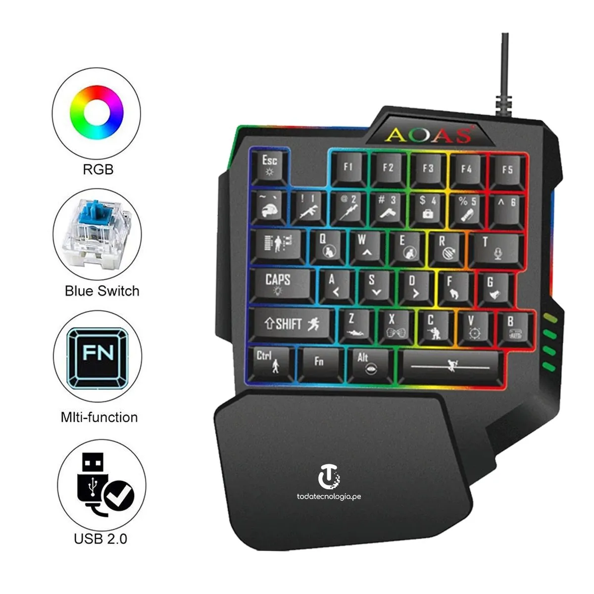 GENERICO - Teclado Gamer RGB retroiluminación Gaming PUBG - 35 Teclas - Una Mano
