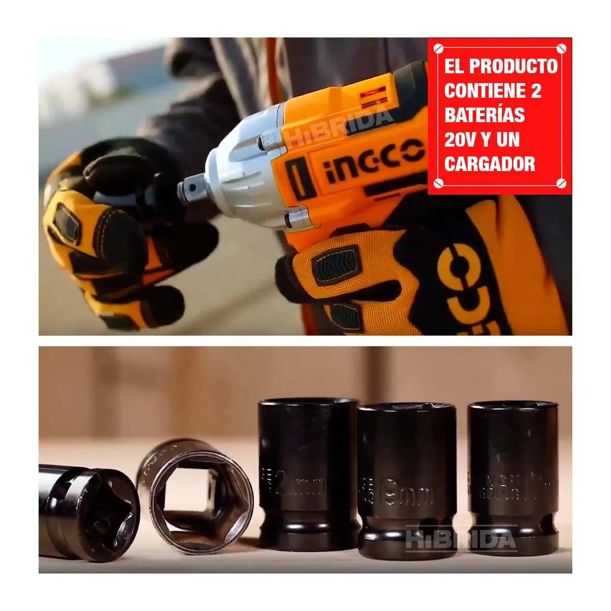 INGCO TOOLS - Llave de Impacto Brushless 20v + Linterna Set dados - COSLI23011