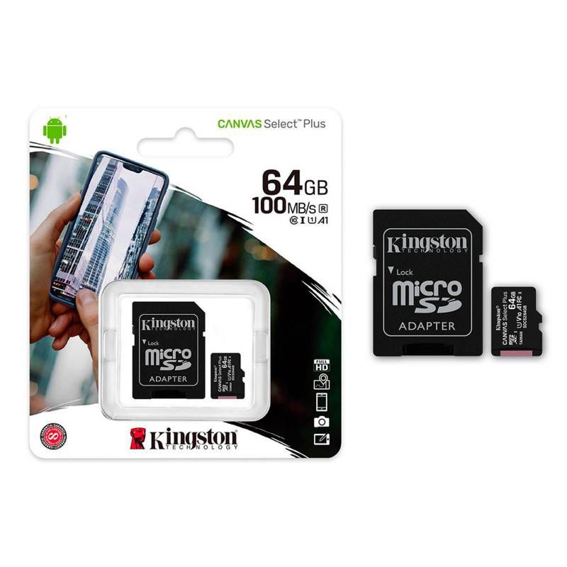 KINGSTON - Memoria Micro SD Kingston Canvas 64GB Clase10 UHS-I 100 MB/S