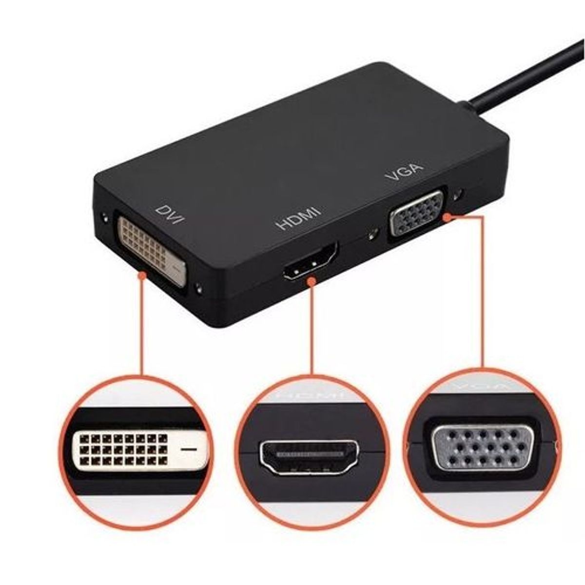 GENERICO - Adaptador Convertidor 3 En 1 Displayport a HDMI - VGA y Dvi Negro