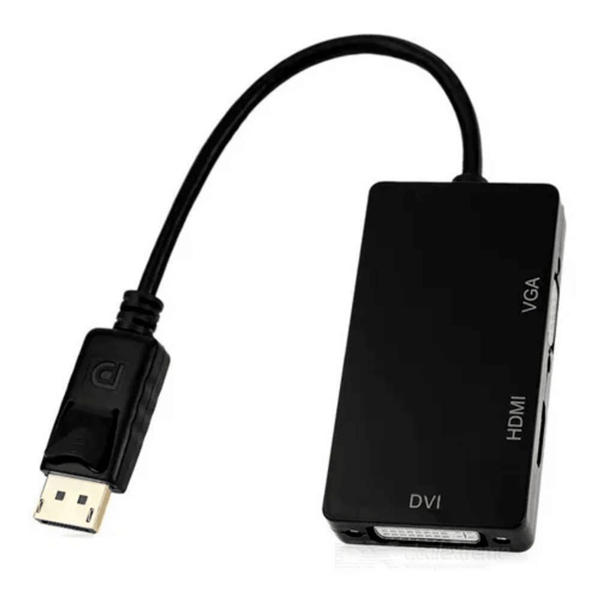 GENERICO - Adaptador Convertidor 3 En 1 Displayport a HDMI - VGA y Dvi Negro