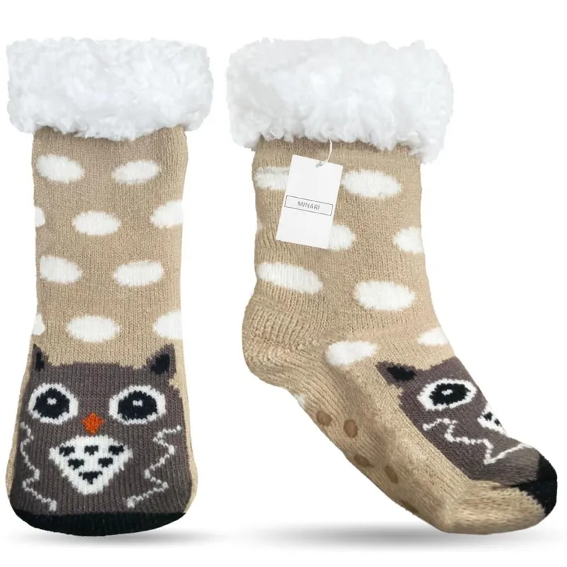 MINARI - Medias de Carnero para Niños Térmicas Antideslizantes BG Búho M2341