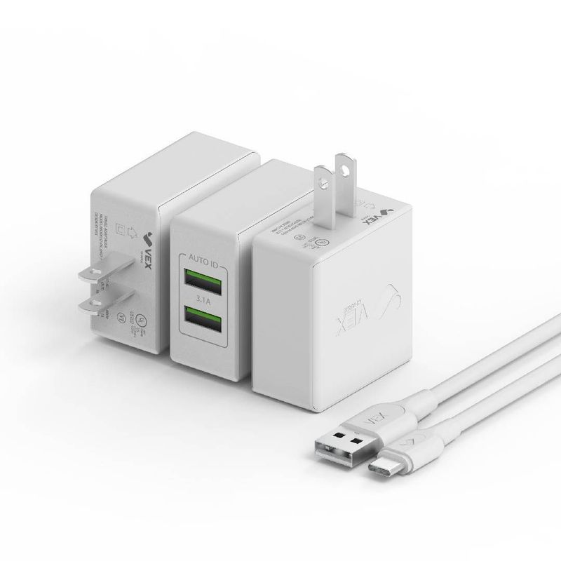 VEX - Cargador de Pared 2 puertos USB 3.1 con Cable Tipo C VEX - Blanco