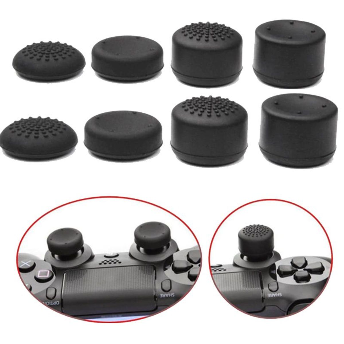 VARIOS - Set 8 und Grips PS4 PS5 Protectores de JoyStick Mando PS5 PS4 Negro
