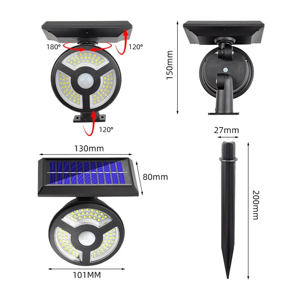 SEISA - Lampara Foco Luz Led con Panel Solar para Jardin Patio Exterior