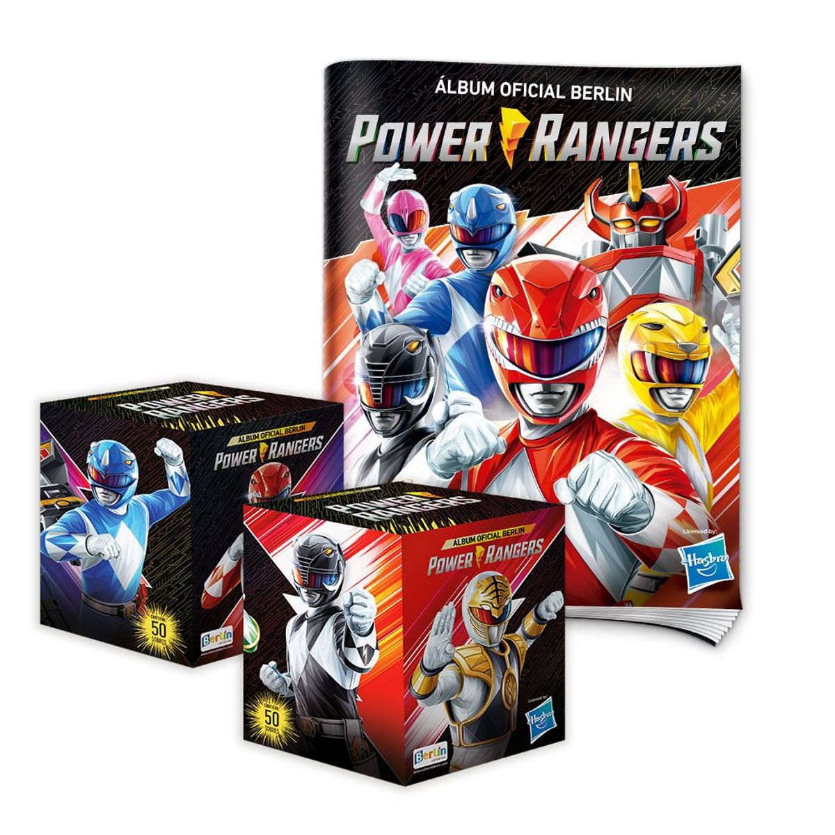 EDITORIAL BERLIN - Power Rangers, 1 Álbum Tapa Blanda + 2 Cajitas (100 Sobres)