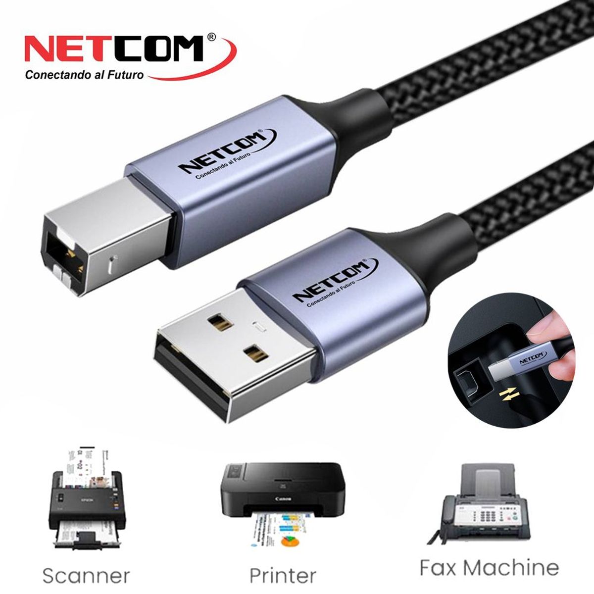 GENERICO - Cable USB 2.0 para impresora Netcom 1.8 Metros 480Mbs