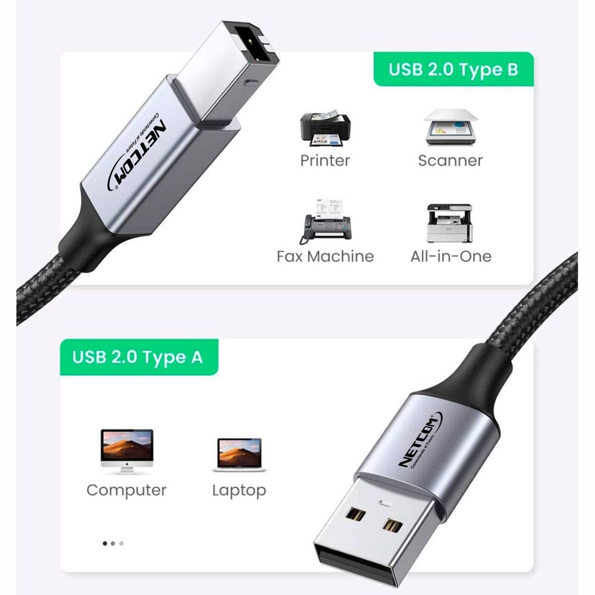 GENERICO - Cable USB 2.0 para impresora Netcom 1.8 Metros 480Mbs