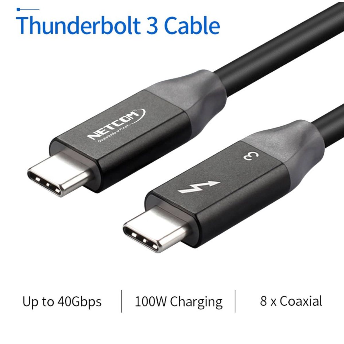 NETCOM - Cable USB-C Thunderbolt 3 NETCOM 60Hz 40Gbps 8K PD 100W 1 Metro