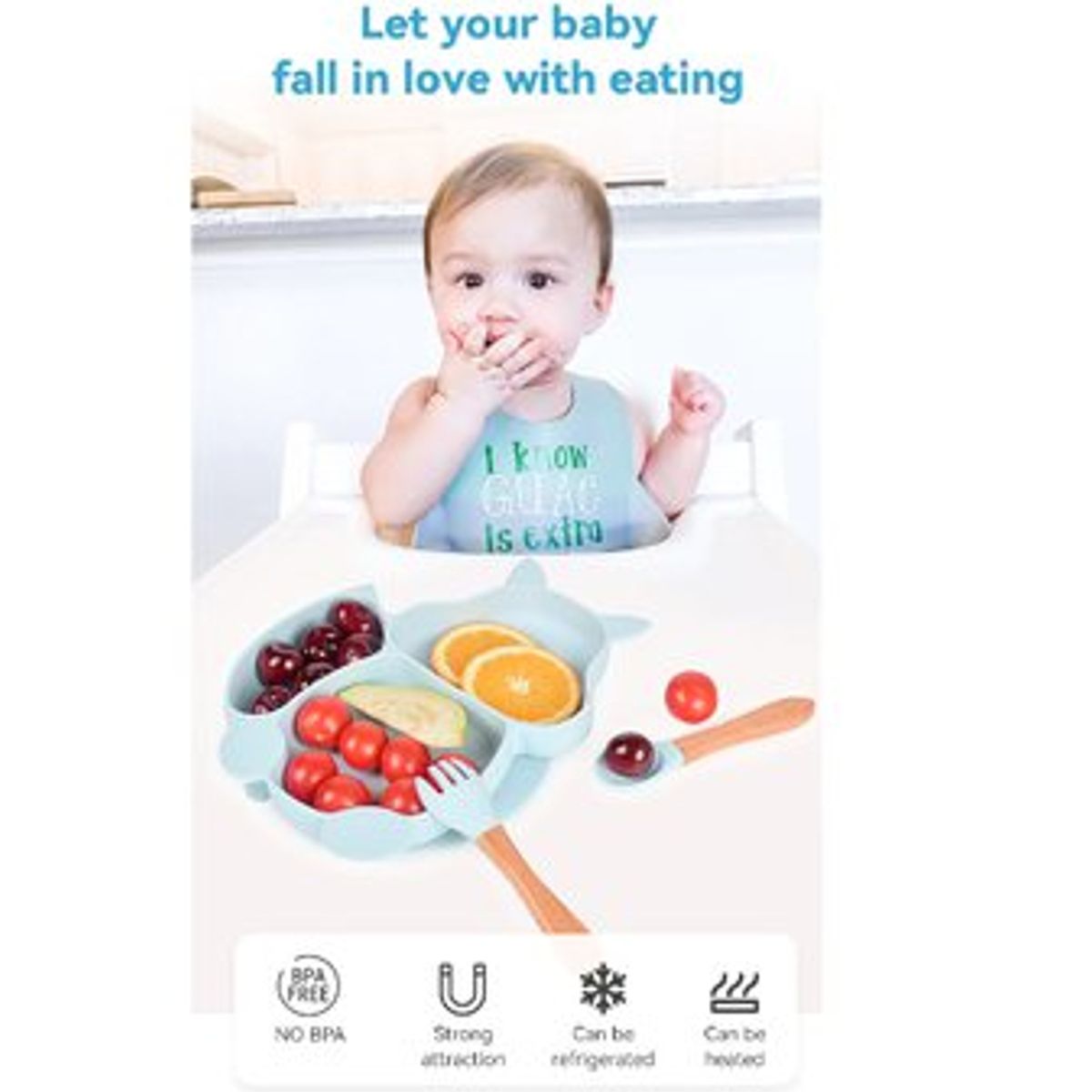 OEM - Platos para bebes plato de silicona bebe + babero  vaso + cubiertos Turkeza