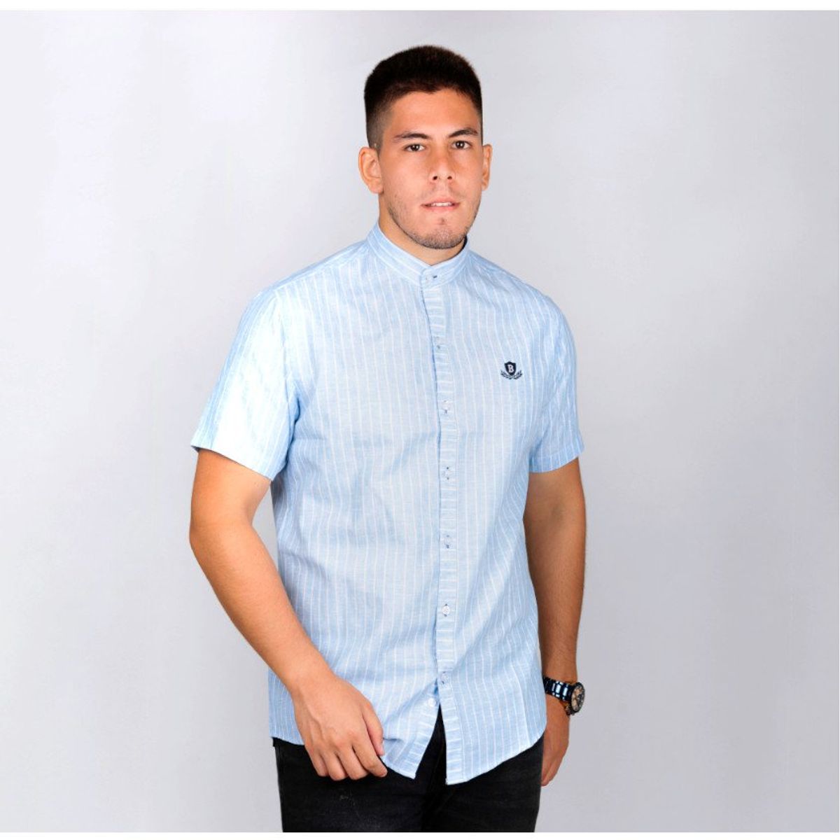 GENERICO - Camisa Manga Corta Piero Biani para Caballero Cuello Mao - celeste