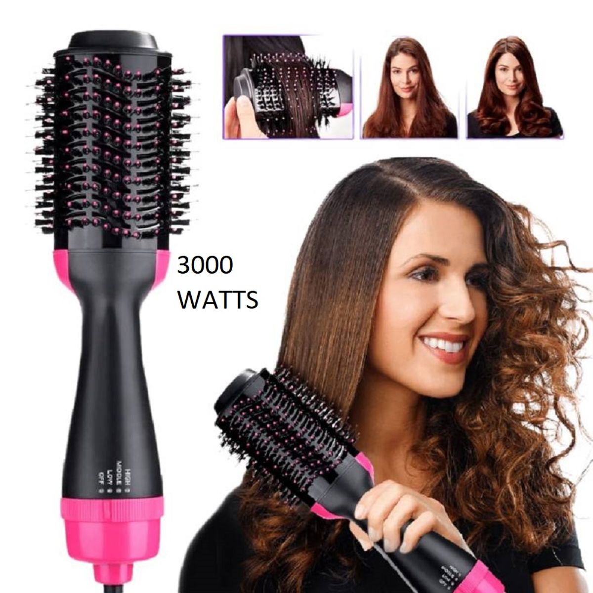 SEISA - Cepillo secador cabello alisador rizador 3 en 1 multifunción 3000 Watts