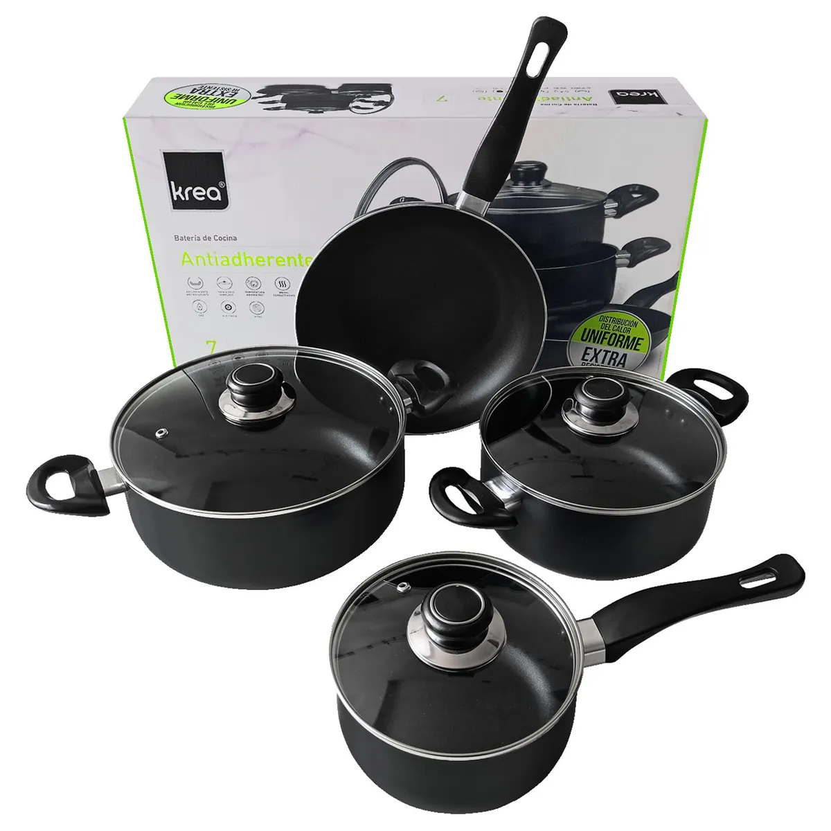 KREA - Set Juego Ollas Batería Cocina Antiadherente 7Pz