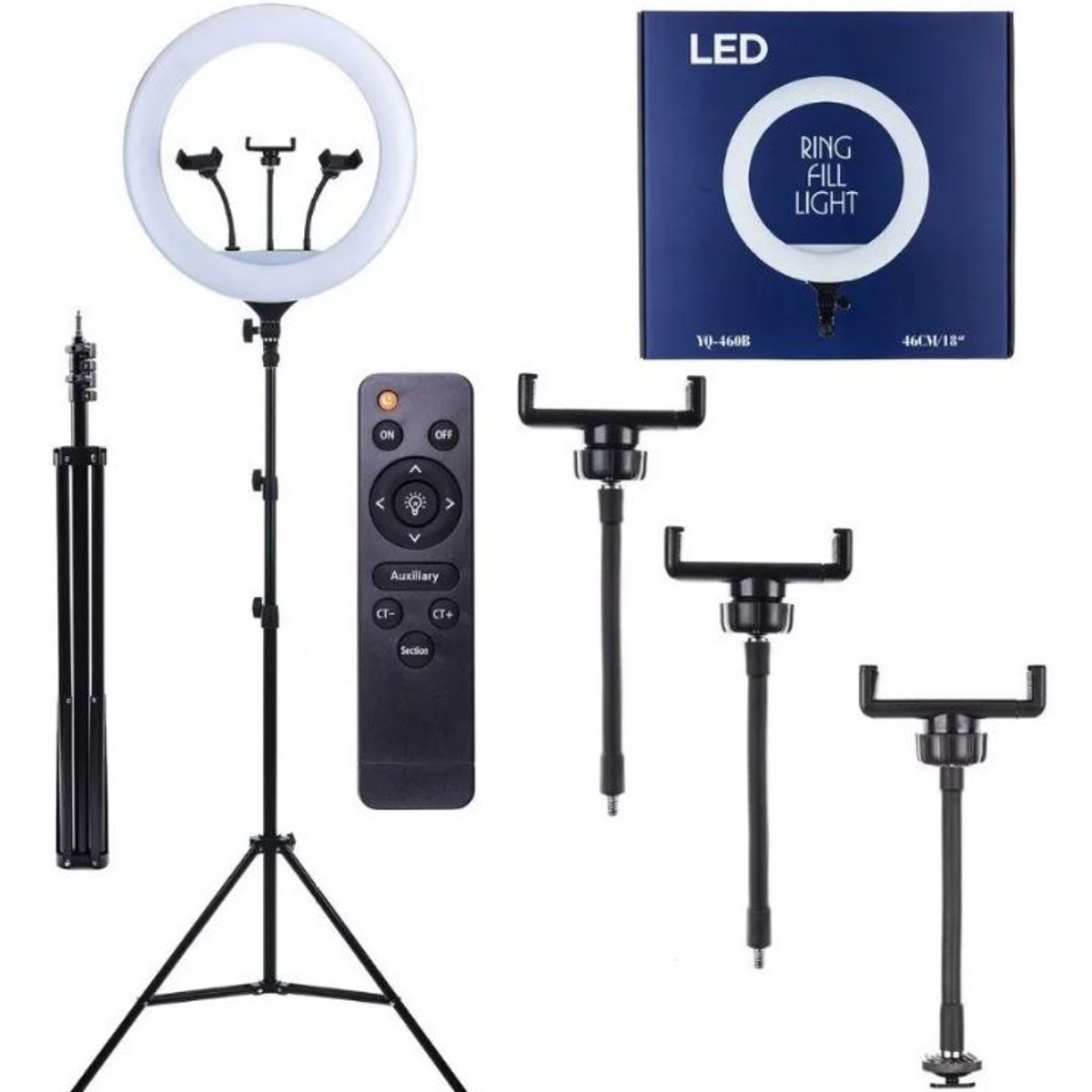 OEM - Aro anillo luz led 46cm + Tripode 2.10 mt + 3 Soportes de Celular