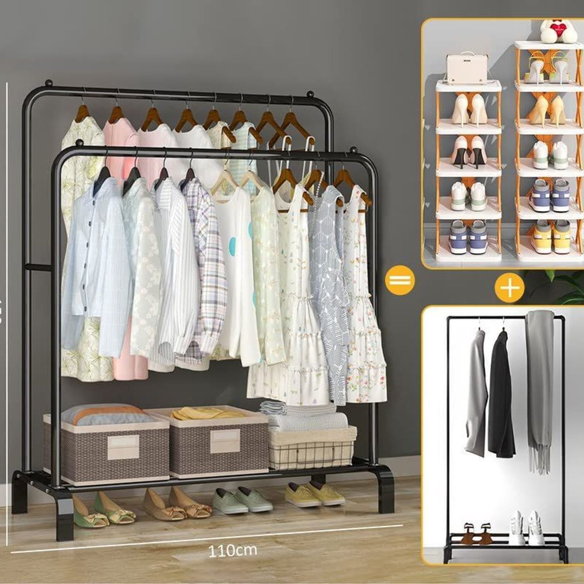 GENERICO - Perchero Organizador con Barra Doble Con Ruedas