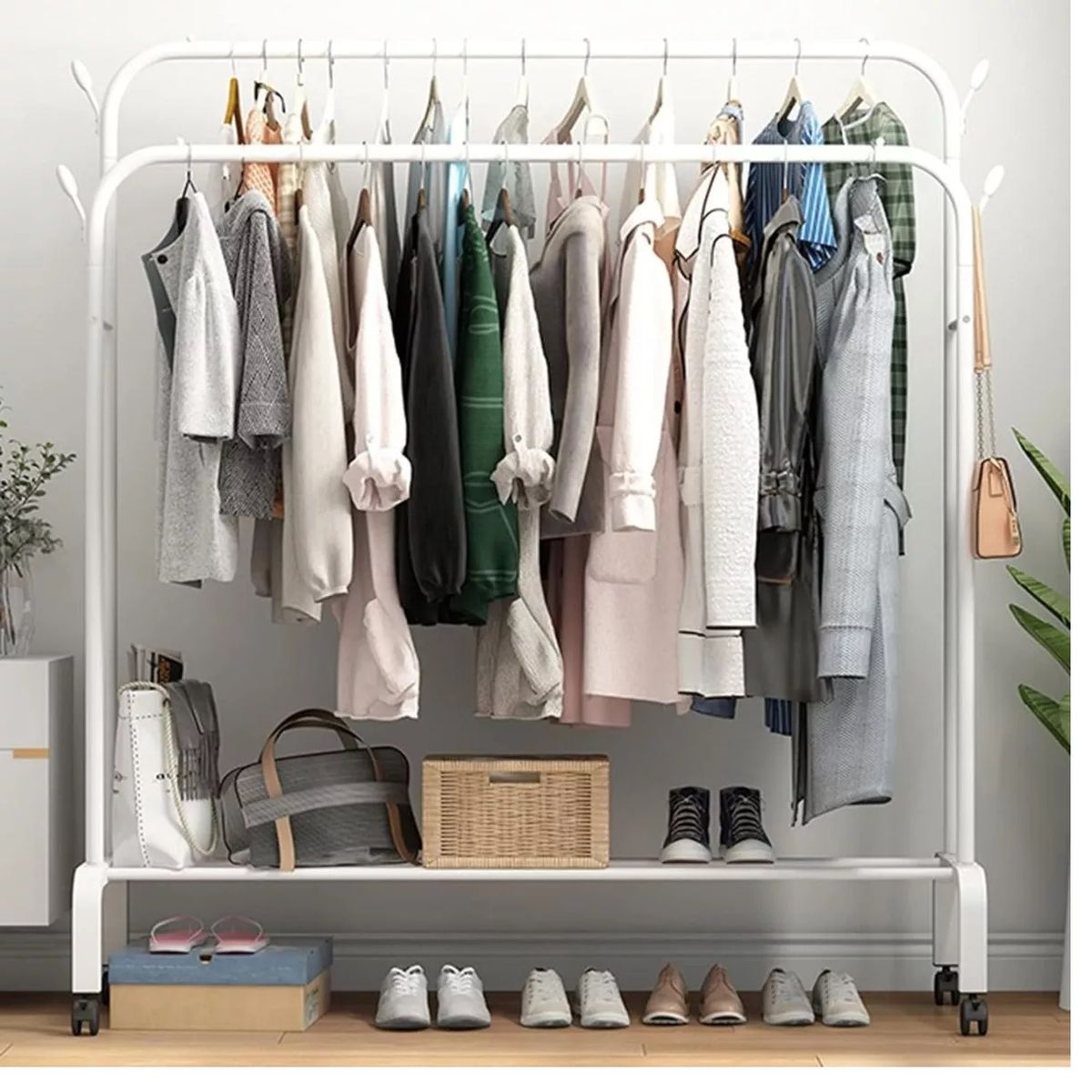 GENERICO - Perchero Organizador con Barra Doble Con Ruedas