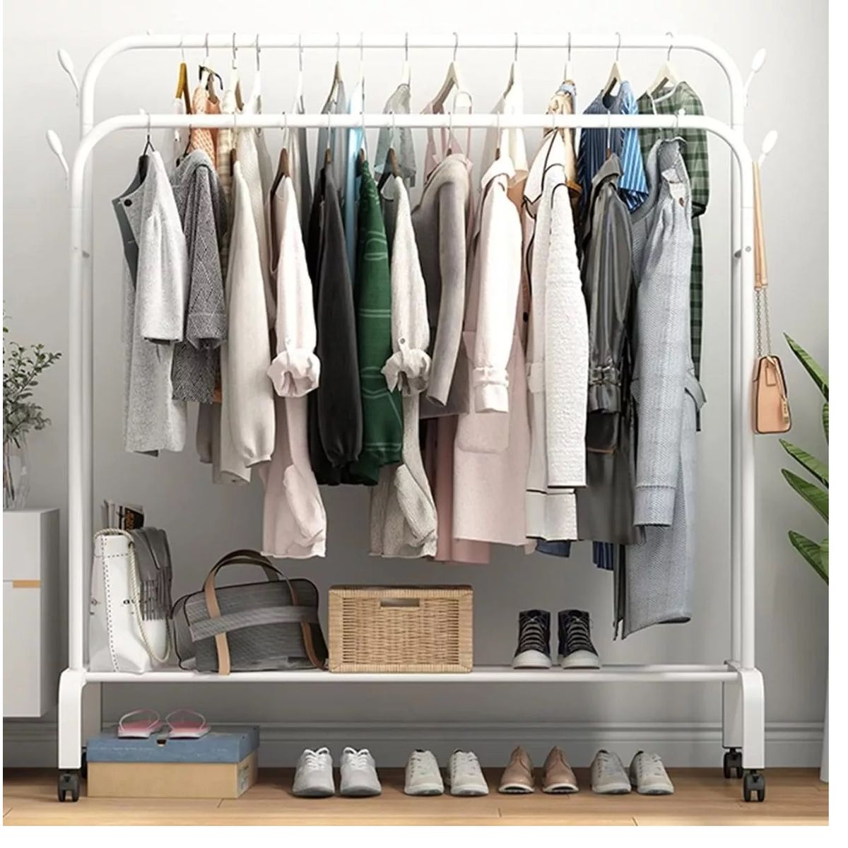 GENERICO - Perchero Organizador con Barra Doble Con Ruedas