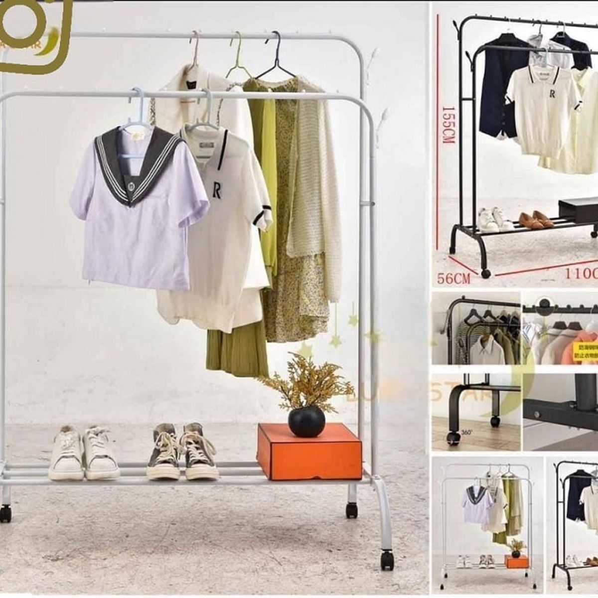 GENERICO - Perchero Organizador con Barra Doble Con Ruedas