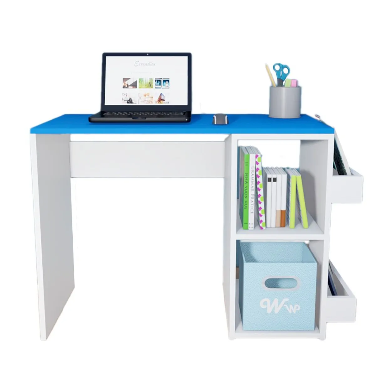 WONDER WOOD MUEBLERIA - Escritorio Harvey Wonder Wood Muebleria con 2 compartimientos y 2 portalibros Blanco/Azul
